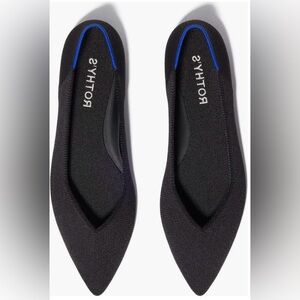 Rothy's Black Pointed Knit Flats with Blue Trim